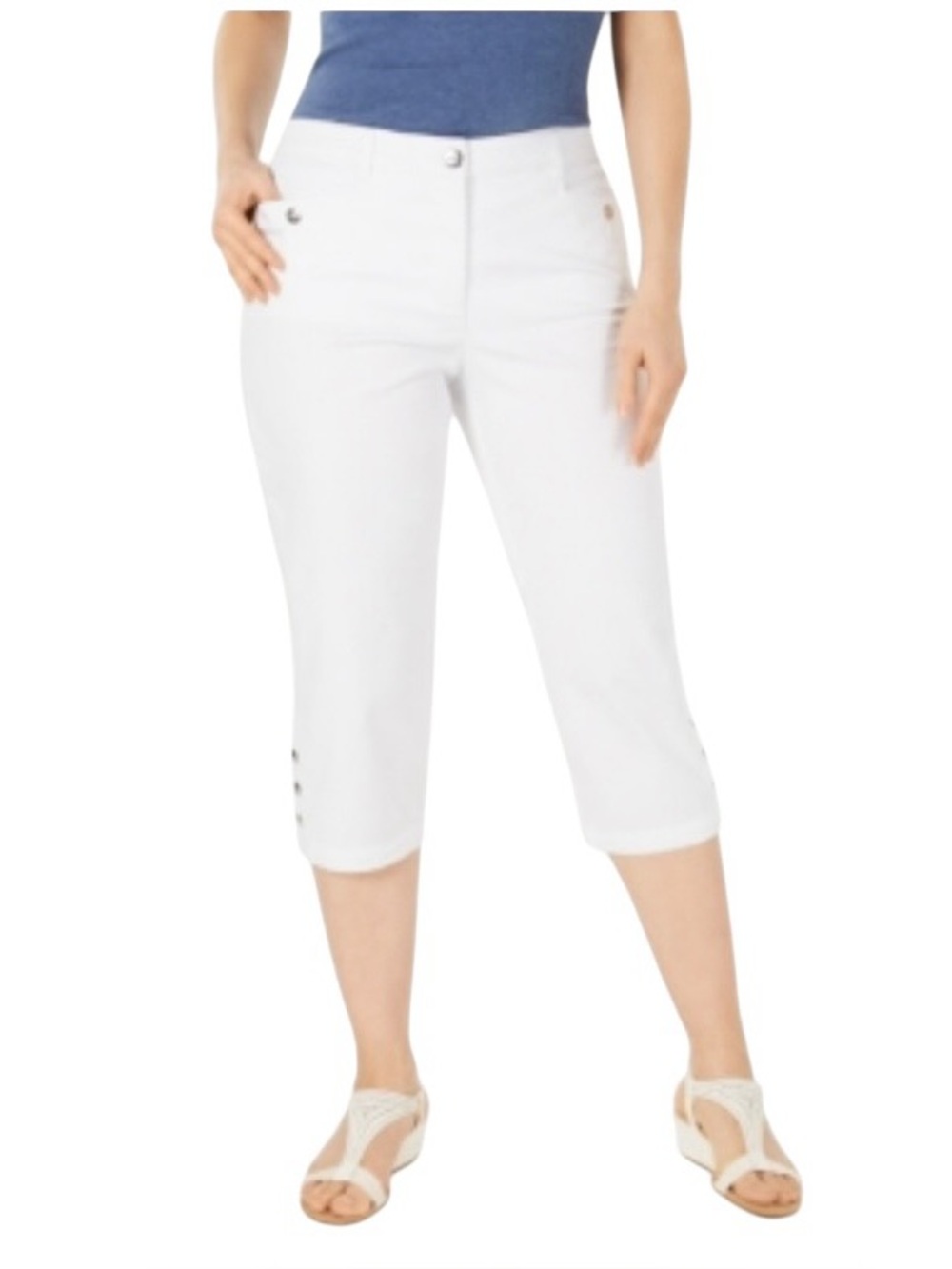 Karen Scott  Tummy Control Comfort Waist Capri Pants White Womens 16 NWT